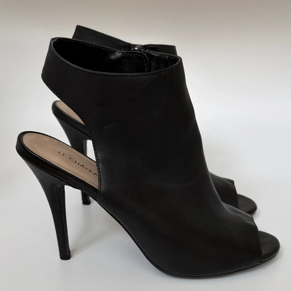 Elegant Black Leather Peep-Toe Heels - Picture 4 of 8